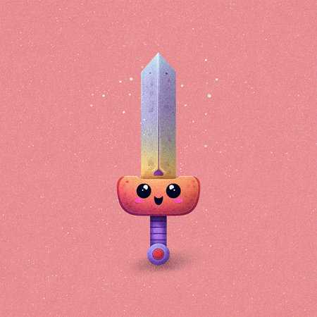 Kawaii sword on a pink background. Digital watercolor illustration.の素材
