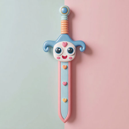 Cute cartoon kawaii toy sword isolated on pastel background.の素材