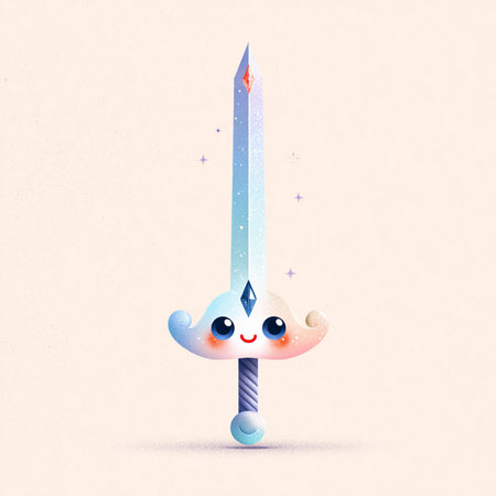 Kawaii cartoon kawaii sword with blue eyes on white backgroundの素材
