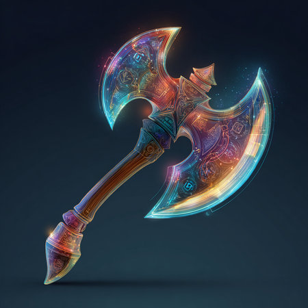 Viking ax with abstract background. 3D illustrations. Vector.の素材