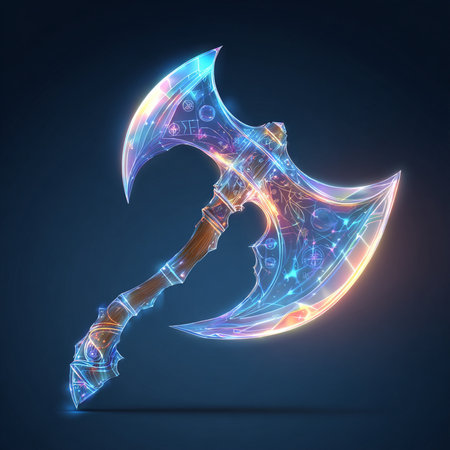 Abstract polygonal ax on dark background. 3d vector illustrationの素材