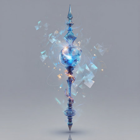 Abstract blue crystal ball on a gray background. 3d rendering.の素材