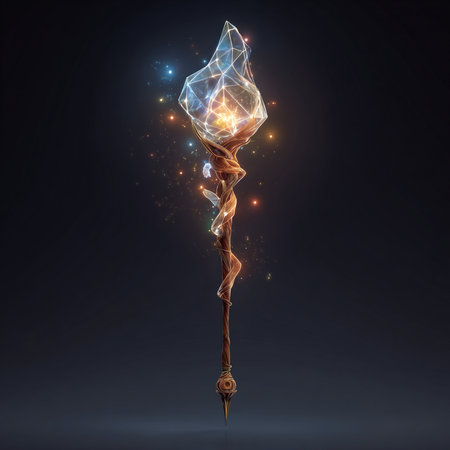 Abstract polygonal torch on dark background. 3d illustration.の素材