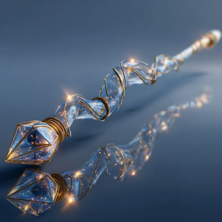 3d illustration of magic crystal on a blue background with stars.の素材