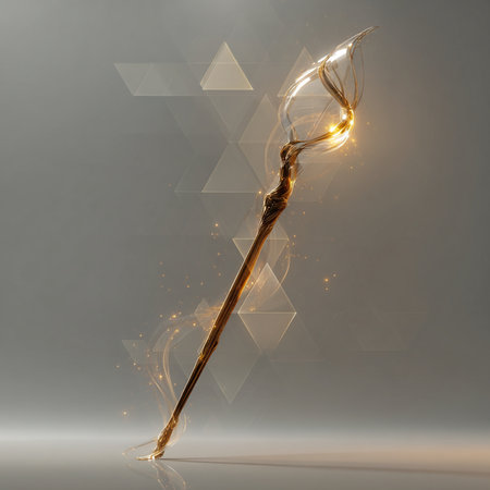 Magic wand on a gray background. 3d rendering. Computer digital drawing.の素材