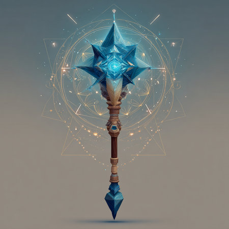 Magic crystal star on a blue background. 3d rendering, 3d illustration.の素材