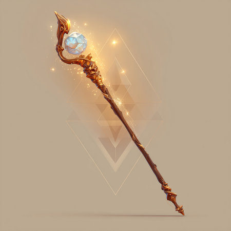 Magic wand with diamond on a light background. 3d illustration.の素材