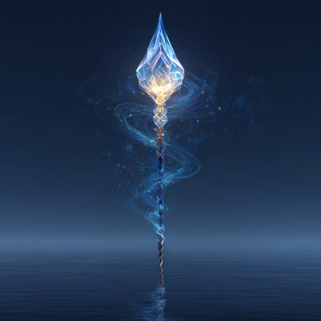 Flaming torch on the water. 3D illustrations. Abstract background.の素材