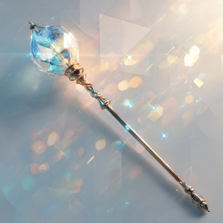 Magic wand with crystal on bokeh background. 3D renderingの素材