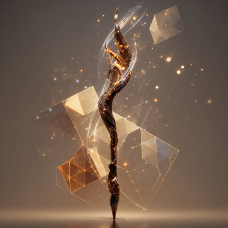 Abstract 3d rendering of polygonal figure with glowing fire flame.の素材
