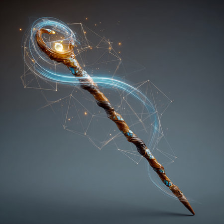 Abstract magic wand on a dark background. 3d rendering, 3d illustration.の素材
