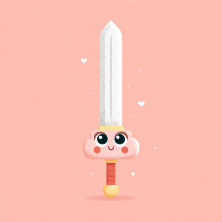 Cartoon sword with cute face. Vector illustration in cartoon style.の素材