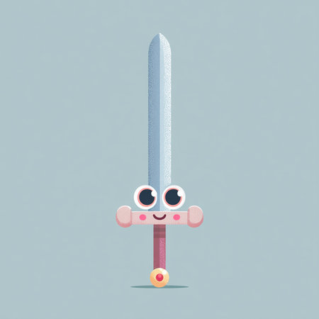 Cartoon sword with eyes. Vector illustration of a cartoon sword.の素材