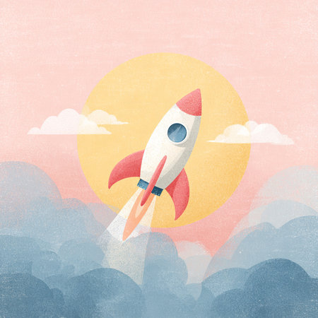 Rocket in the sky. Paper art style. Vector Illustration.の素材