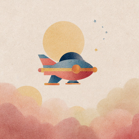 Retro airship in the sky. Paper art style illustration.の素材