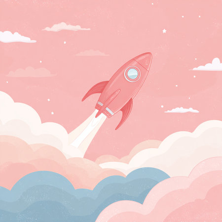 Retro rocket flying in the sky. Vector illustration for your designの素材
