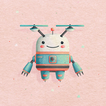Cute robot with remote control. Digital watercolor painting. Vector illustration.の素材