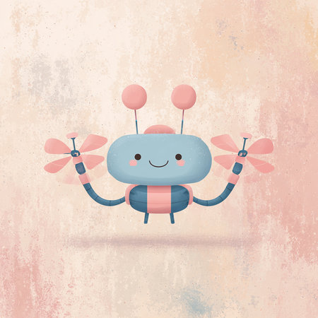 Cute little robot on grunge background. Cartoon vector illustration.の素材