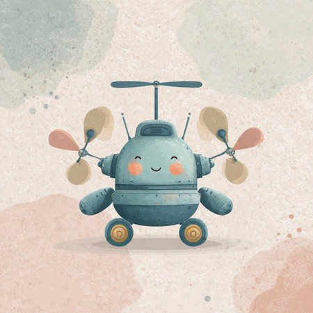 Cute cartoon robot on a grunge background. Vector illustration.の素材