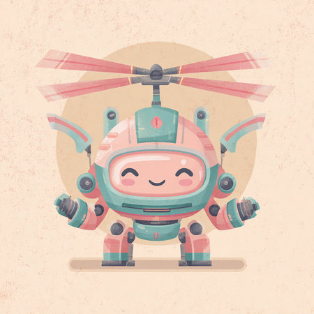 Cute cartoon robot. Vector illustration of a cute robot with a propeller.の素材