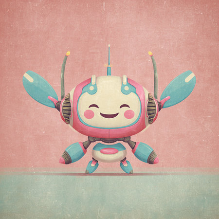Cute robot on grunge background. Cartoon robot. Vector illustration.の素材