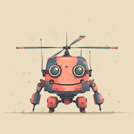 Retro robot with a propeller. Vector illustration. Cartoon style.の素材