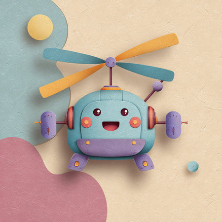 Cute robot on colorful background. Paper art style. Vector illustration.の素材
