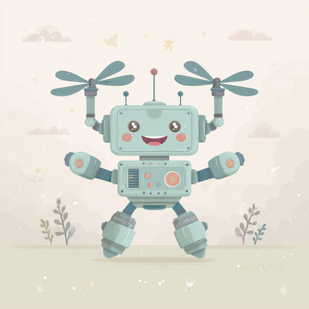 Cute cartoon robot with remote control. Vector illustration in flat style.の素材
