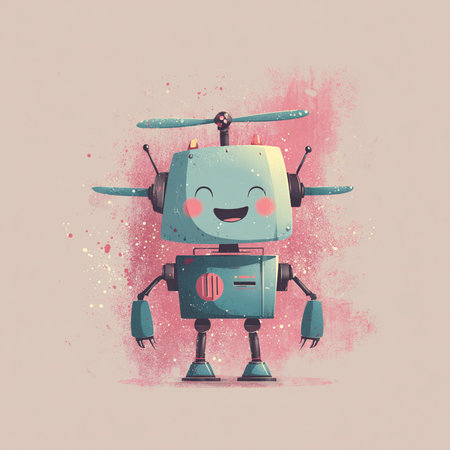 Cute robot on grunge background. Cartoon illustration of cute robot.の素材