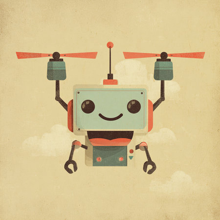 Retro robot on the background of the cloudy sky. Vector illustration.の素材