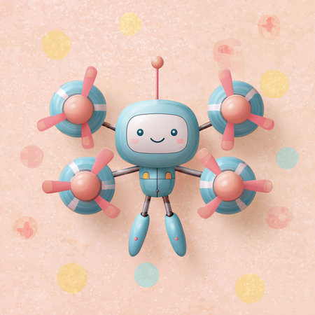 Cute cartoon robot with colorful bubbles on grunge background. Vector illustration.の素材
