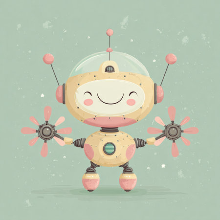 Cute cartoon robot on grunge background. Vector Illustration.の素材