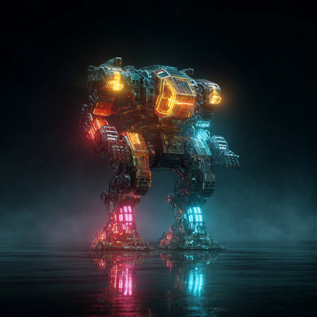 Futuristic robot on a dark background. 3d rendering.の素材