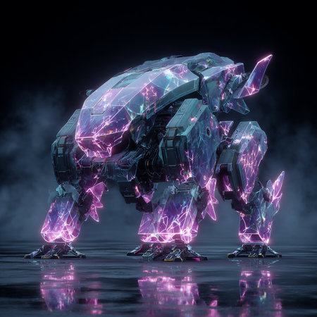 3d rendering of a robot made of glass on a dark backgroundの素材