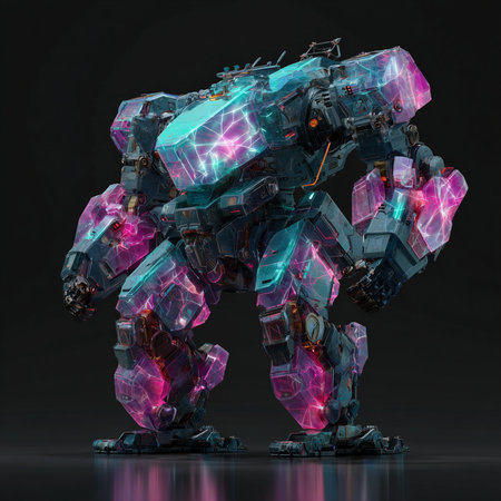 Futuristic robot. 3D rendering on a dark background.の素材