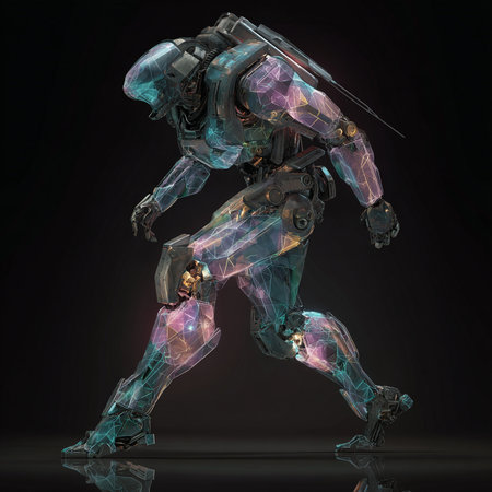 3d rendering of a male robot with polygonal background.の素材