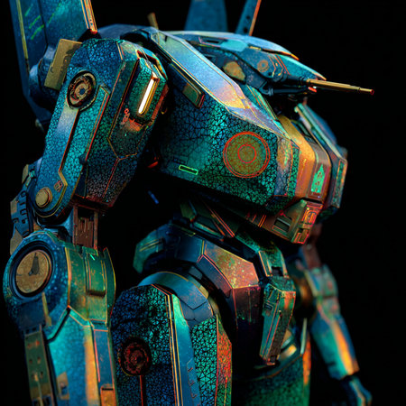 3D rendering of a robot isolated on black background. Futuristic robotの素材