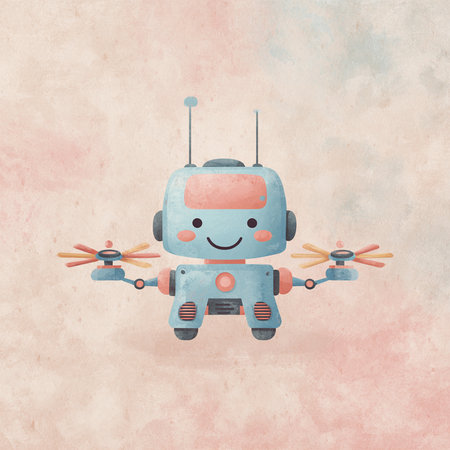 Cute robot toy on grunge background. Vector cartoon illustration.の素材
