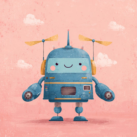 Retro robot. Vector illustration. Cute cartoon robot character.の素材