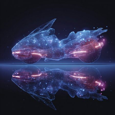 Futuristic car with glowing lines and particles. 3d renderingの素材