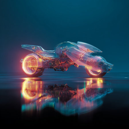Abstract motorcycle on a dark background with reflection. 3d rendering.の素材