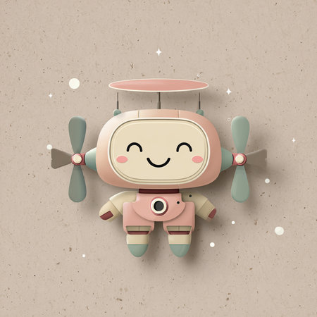 Cute robot toy on grunge paper background. Vector illustration.の素材