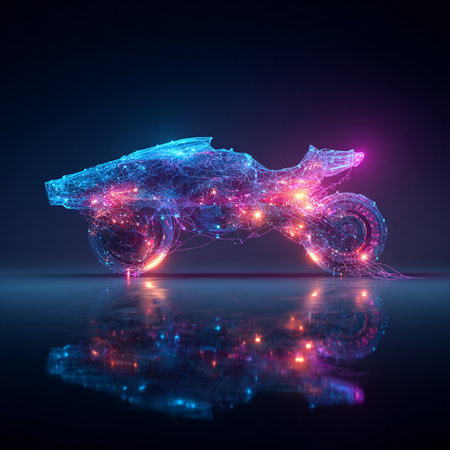 Abstract polygonal motorcycle on a dark background. 3d renderingの素材