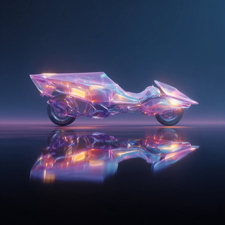 Futuristic car with reflection on the water. 3d renderingの素材