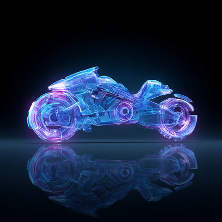 Motorcycle on a black background. 3D rendering. Neon light.の素材