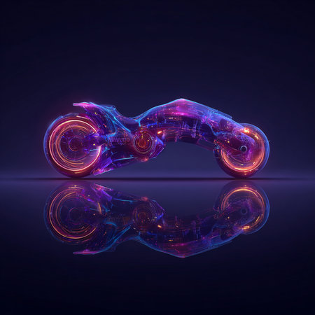 Cyclist wheel with glowing lines on dark background. 3d illustrationの素材