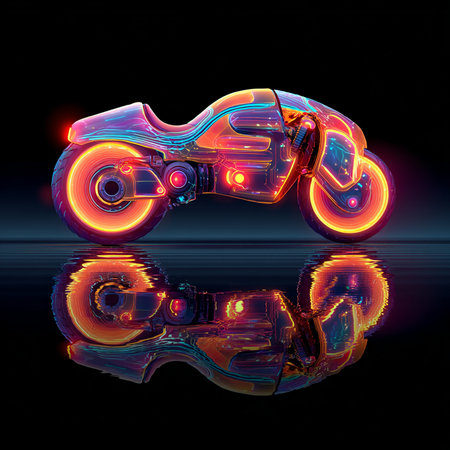 Motorcycle in neon light on a black background. 3d renderingの素材