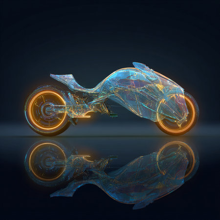 Motorcycle with glowing lines on a dark background. 3d renderingの素材