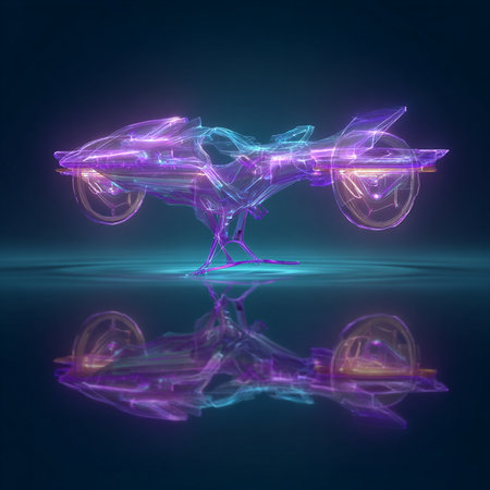 3d rendering of a quadcopter with neon lights and reflectionsの素材
