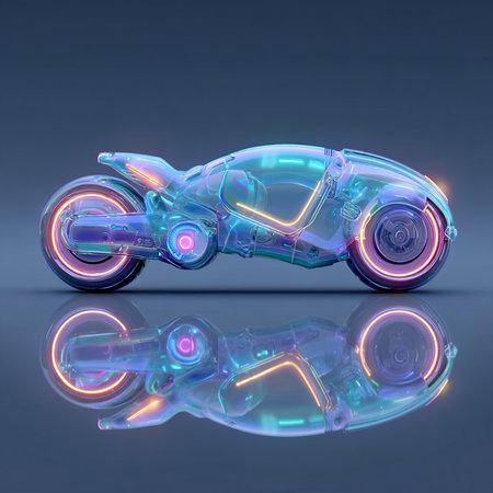 Motorcycle in neon light. 3d rendering. Computer digital drawing.の素材
